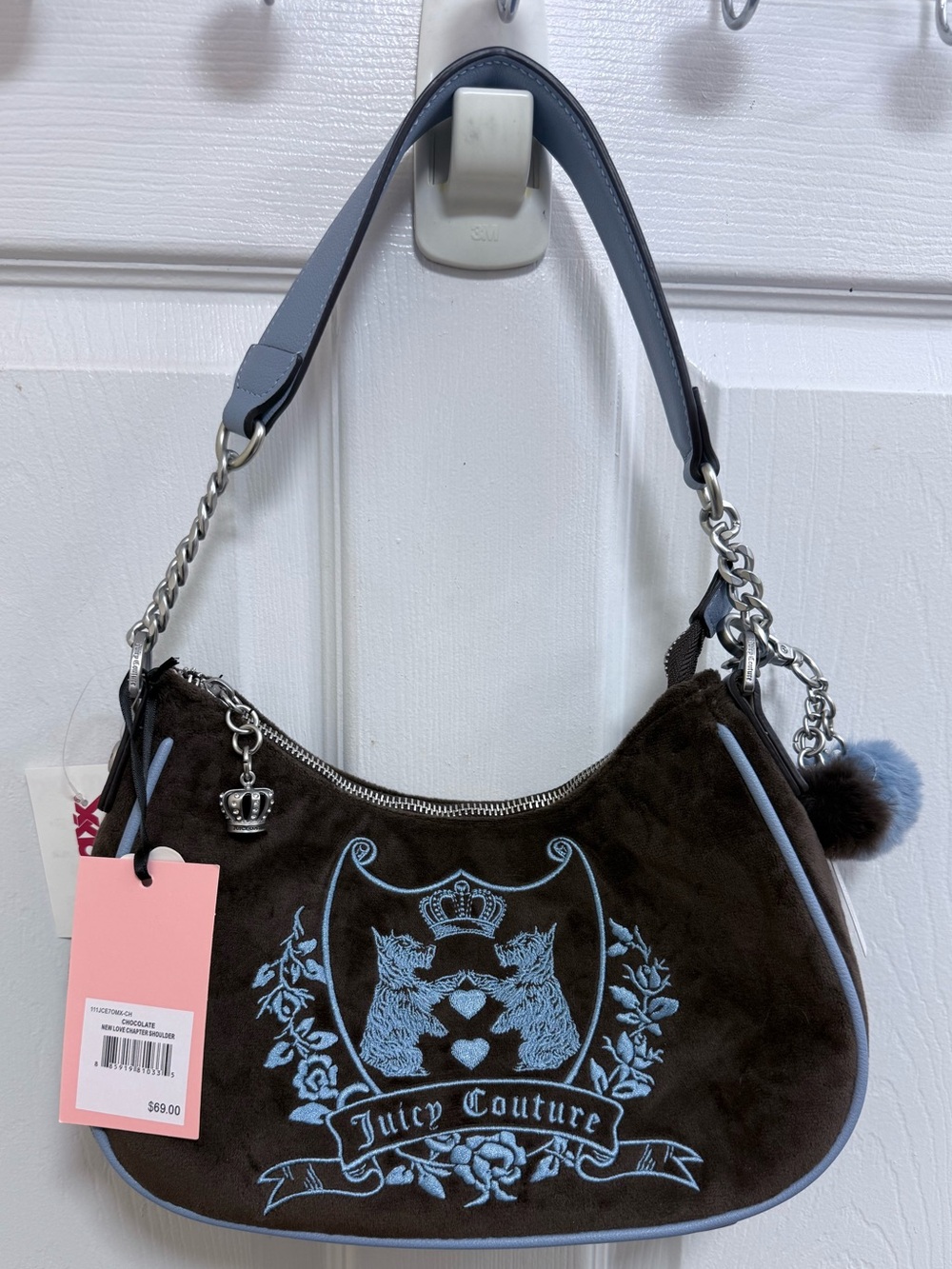 NWT Juicy Couture New Love Chapter Shoulder Bag in Chocolate/Light Blue